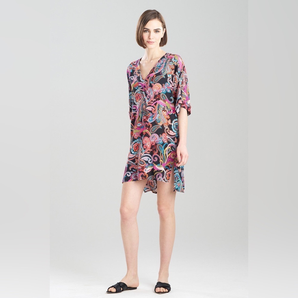 Natori Phoenix Challis Sleepshirt Multicolor Paisley Tunic Large Colorful